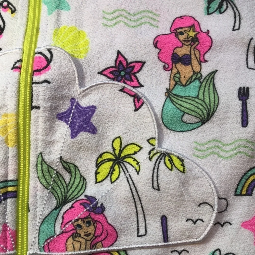 DISNEY Hooded Swim Poncho Cape Coverup Little Mermaid Princess Ariel Zippered 3T